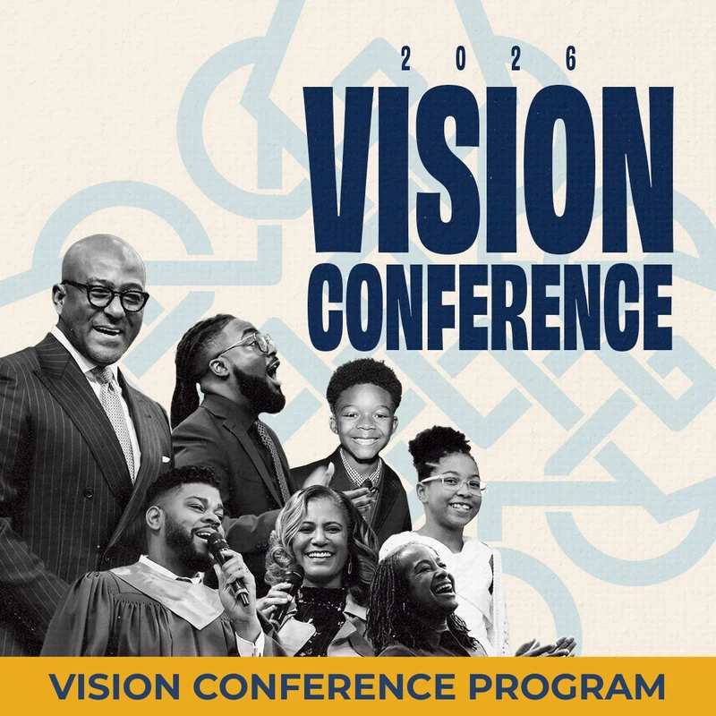 Promotional graphic for the 2026 Vision Conference, featuring a collage of smiling Black adults and children against a cream background with blue text.